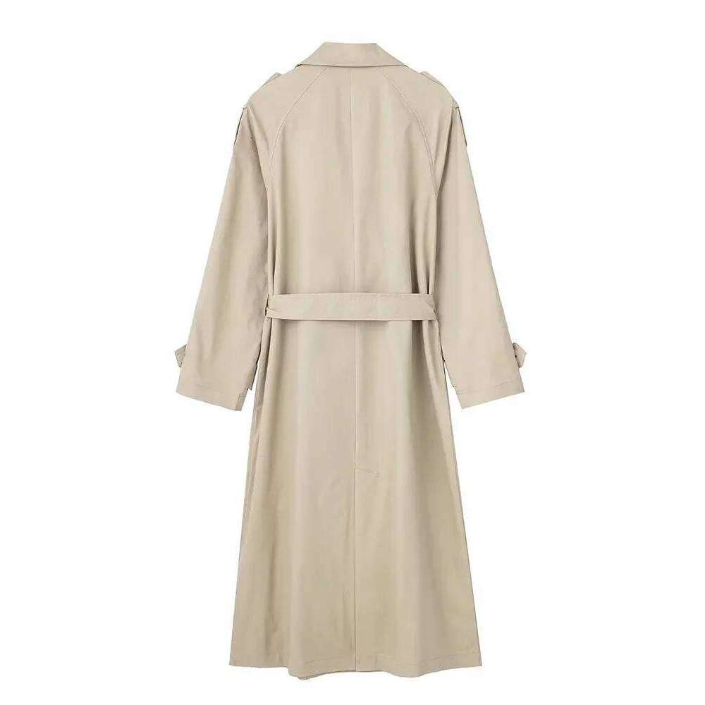 Willshela Women Fashion With Belt Solid Double Breasted Trench Vintage Lapel Neck Long Sleeves Female Chic Lady Outfits