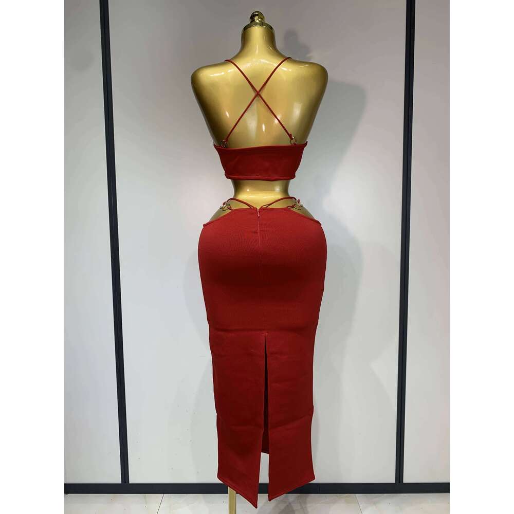 Women Sleeveless Sexy Halter Hollow Out Black Red Bodycon Long Bandage 2025 Celebate Elegant Birthday Club Dress