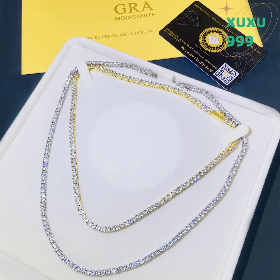 OACOCA Luxury VVS Moissanite Diamond 4mm Tennis Chain Bling 925 Sterling Silver Hip Hop Fine Jewelry Iced Out Necklace