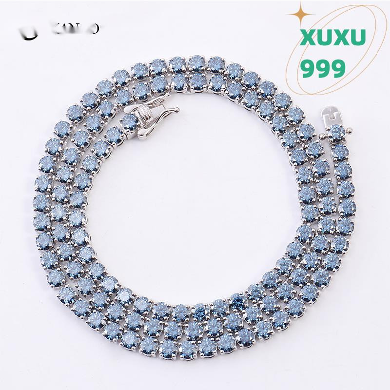 OACOCA Fine Chains Necklaces Blue Moissanite Tennis Chain Necklace 925 Sterling Silver With for Wedding Engagement or Gift