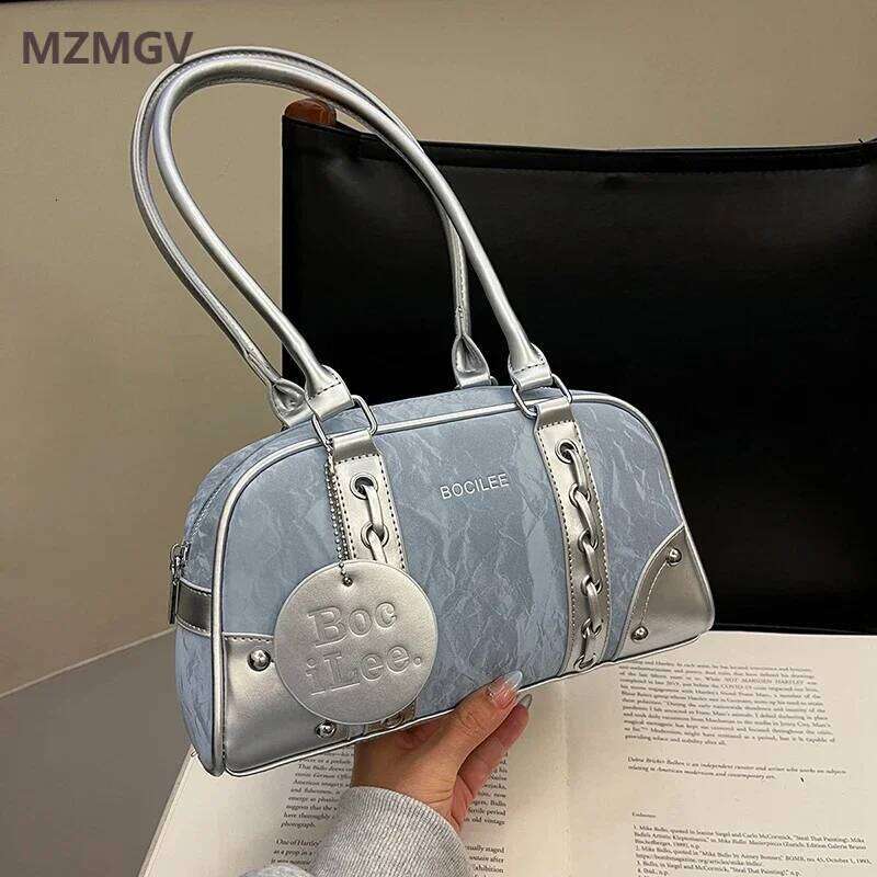 2025 Bag For Women, Large Capacity Single Shoulder Underarm Color-Blocked Handbag Boston Bag, Trendy And Versatile