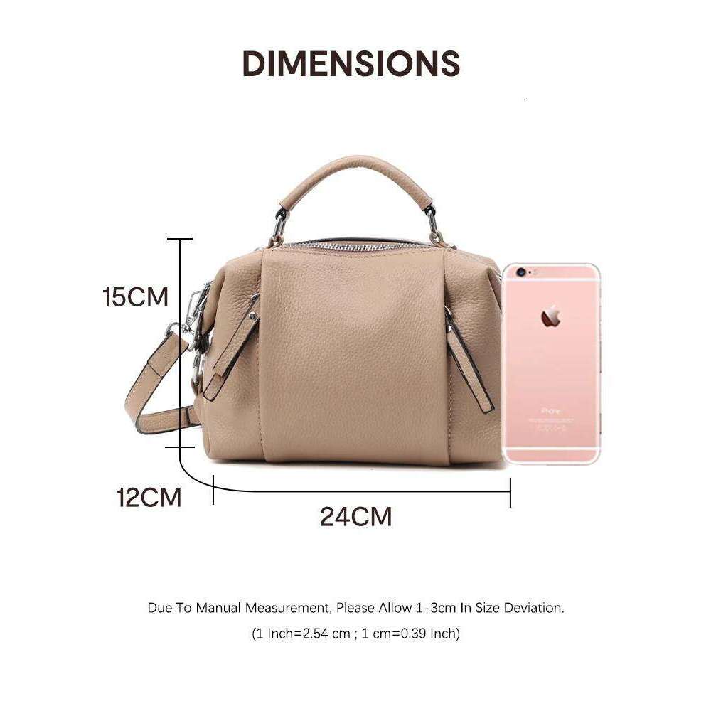 Zency Women's Genuine Leather Simple High Quality Tote Small Vintage Boston Handbag Female Shoulder Crossbody Ladies Bag