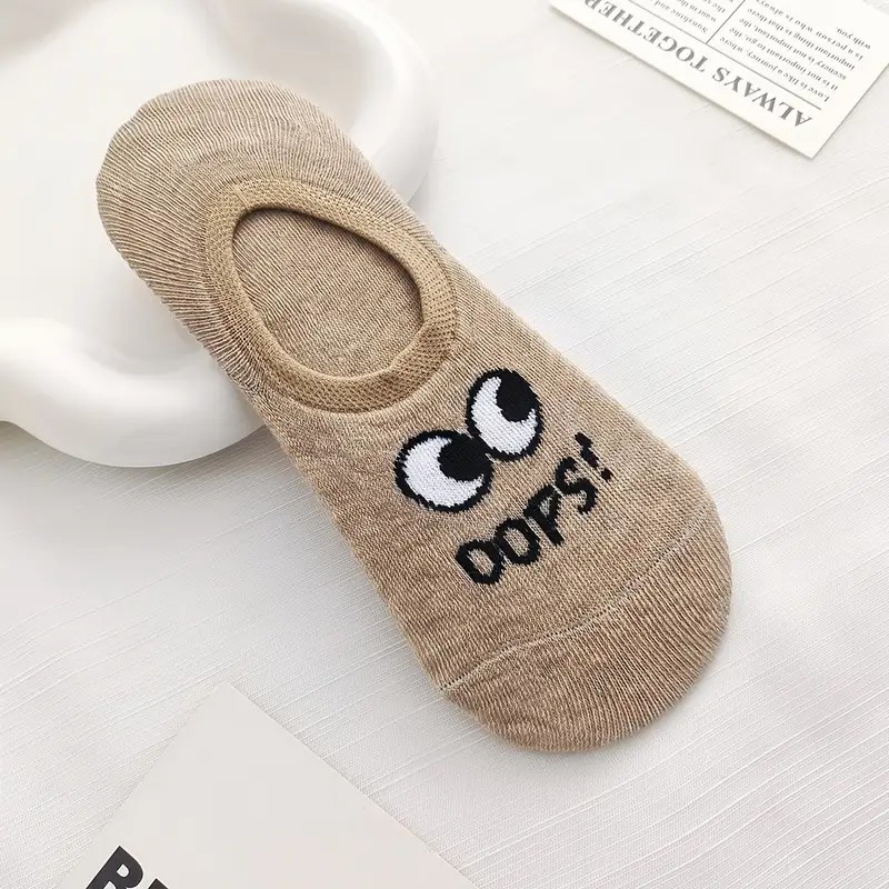 Cute Big Eyes & Oops Letter Print Non-Slip Breathable Boat Socks - Lightweight Multi-Colored Soft Fabric
