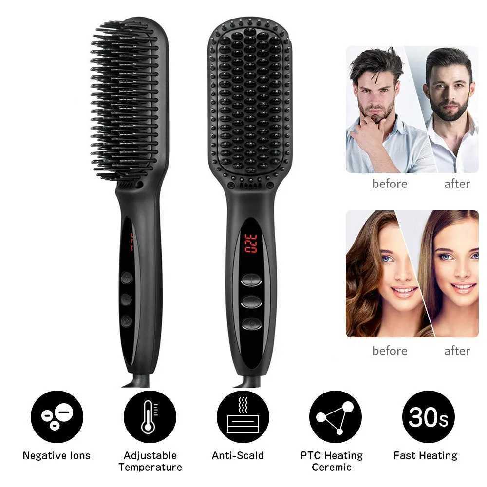Hair Straightener Hot Comb 230 Anti-Scalding Hair Brush Ceramic Heating LCD Display Dual Voltage Silent Beard Straightener Iron W250610