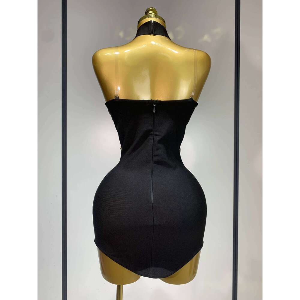 Sparkly Rhinestones Chain Bodycon Strapless Mini Bandage Dress 2025 Women Backless Birthday Evening Party Club Dresses