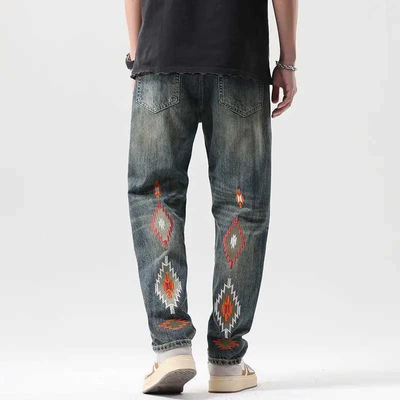 Mens Cowboy Pants Straight Graphic Summer Jeans for Men Grunge Y2k Stylish Aesthetic Korean Fashion Trousers Cheap Vintage Washed M250610