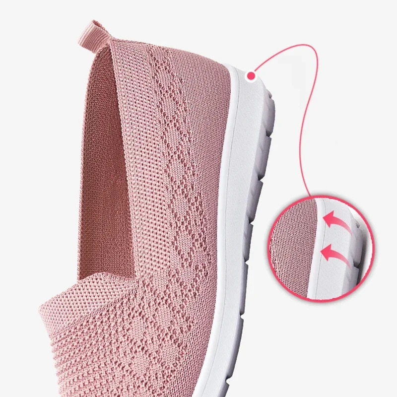 Spring Summer Breathable Knitted Flats for Women 2025 Comfortable Slip On Mom Shoes Woman Slip On Non Slip Casual Sneaker Female 250603