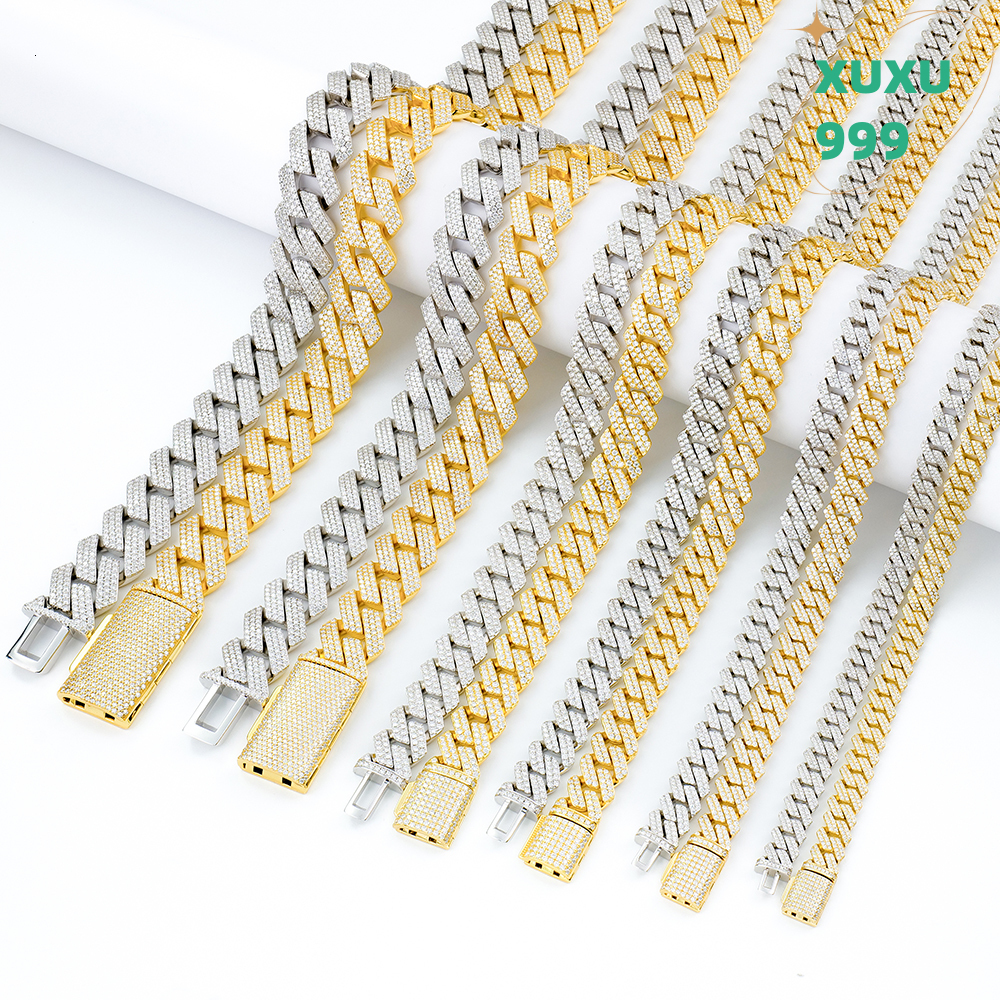 Custom Hip Hop Men 8-20mm Iced Out Silver S925 Jewelry Diamond Mossanite Moissanite Necklace Cuban Link Chain OACOCA