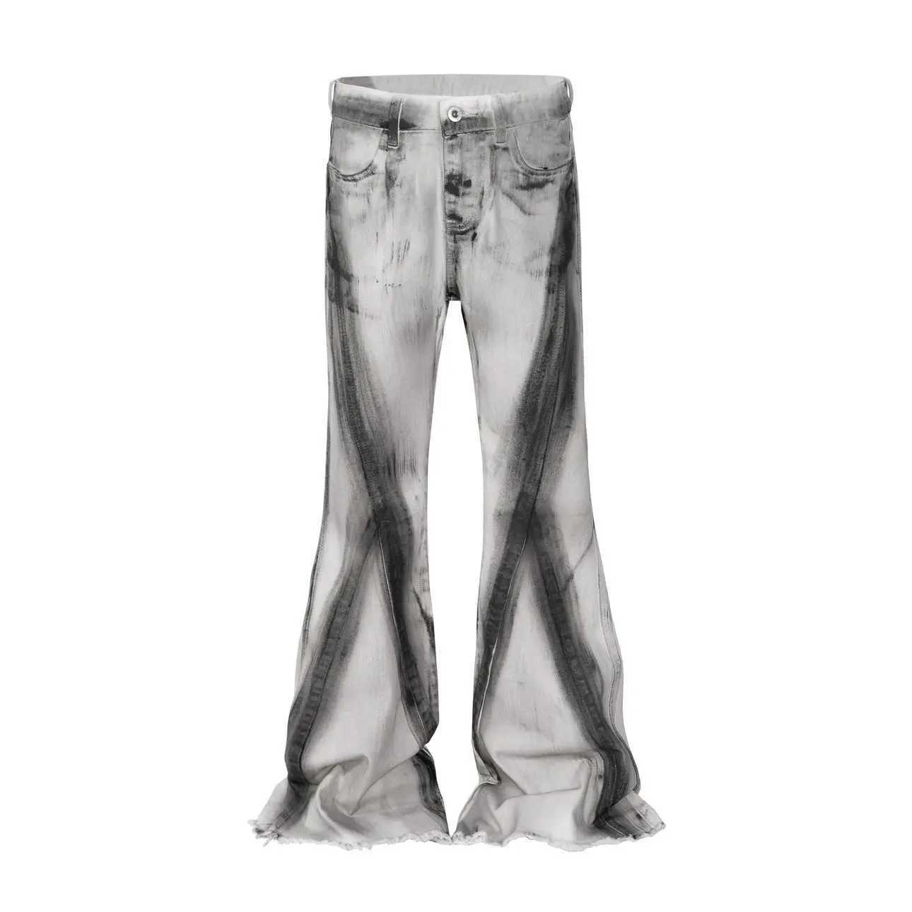 Y2K Heavy Retro Wasteland Style Dirty Ink Contrast Color Gradient Micro-flare Jeans Mens Trendy Brand Floor-moving Casual Pants M250610