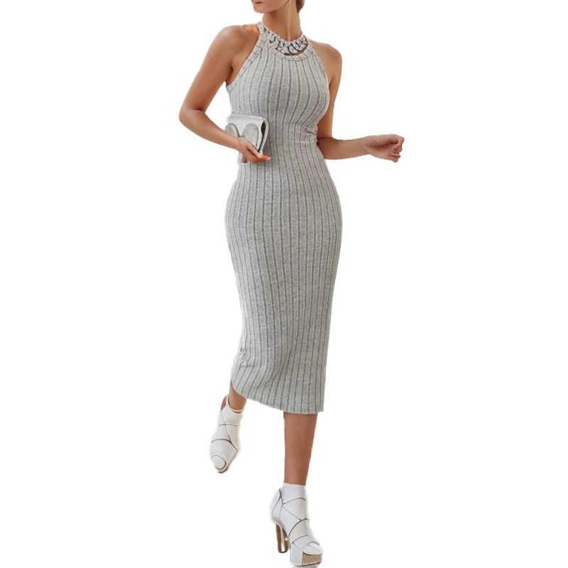Solid Halter Neck Bodycon Midi Dress High-end temperament vest halter dress womens summer new high-waist slim temperament slim XJ250610