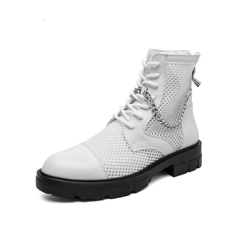 New Arrival Men's High-top Breathable Mesh Upper Anti-slip Out Sole Casual Boots with Chain Decoration
