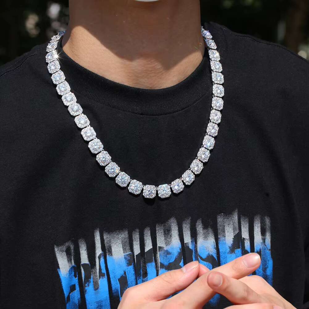 OACOCA 10mm 12mm Sterling Silver Hip Hop Jewelry Moissanite Vvs Tennis Chain Necklace