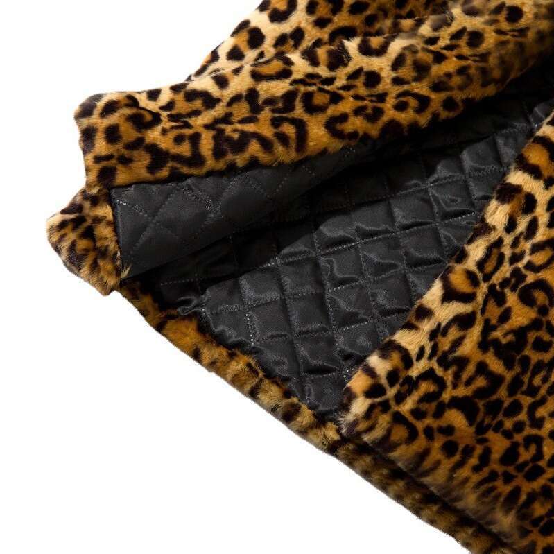 New Faux Fur Korean Style Women's Mid-Length Blazer With Sexy Leopard Print And Suit Collar