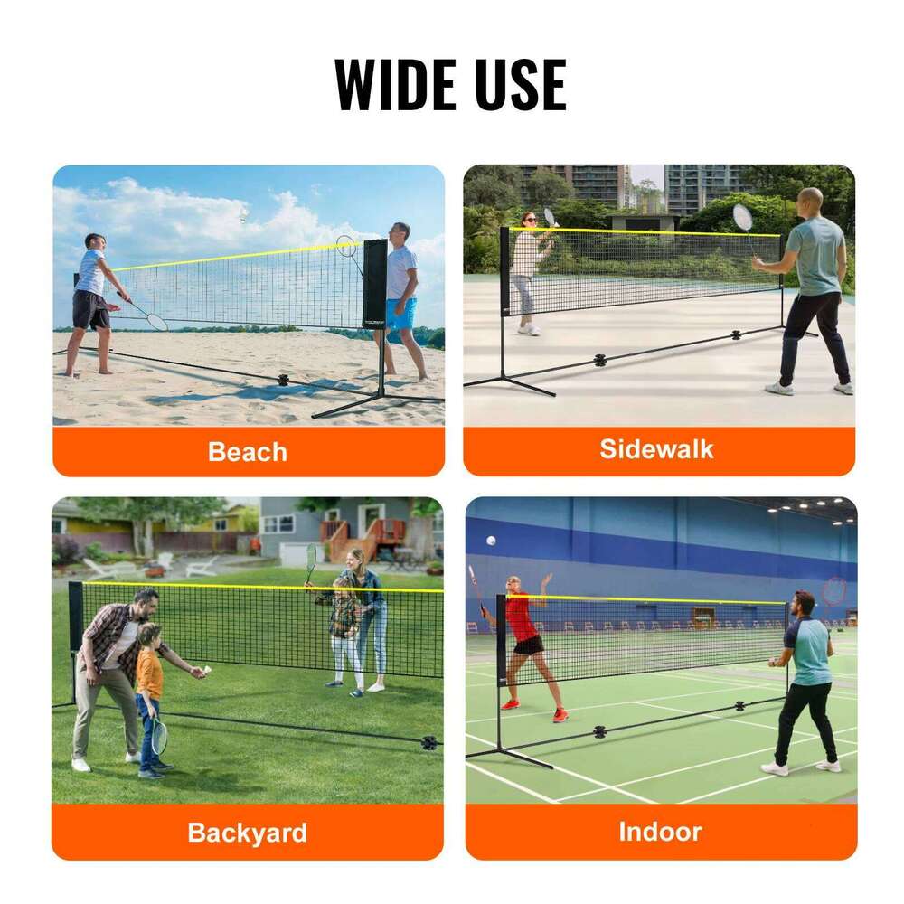 VEVOR 20FT Badminton Height Adjustable Volleyball Wide Foldable Pickleball Portable Tennis Net Set with Poles Stand