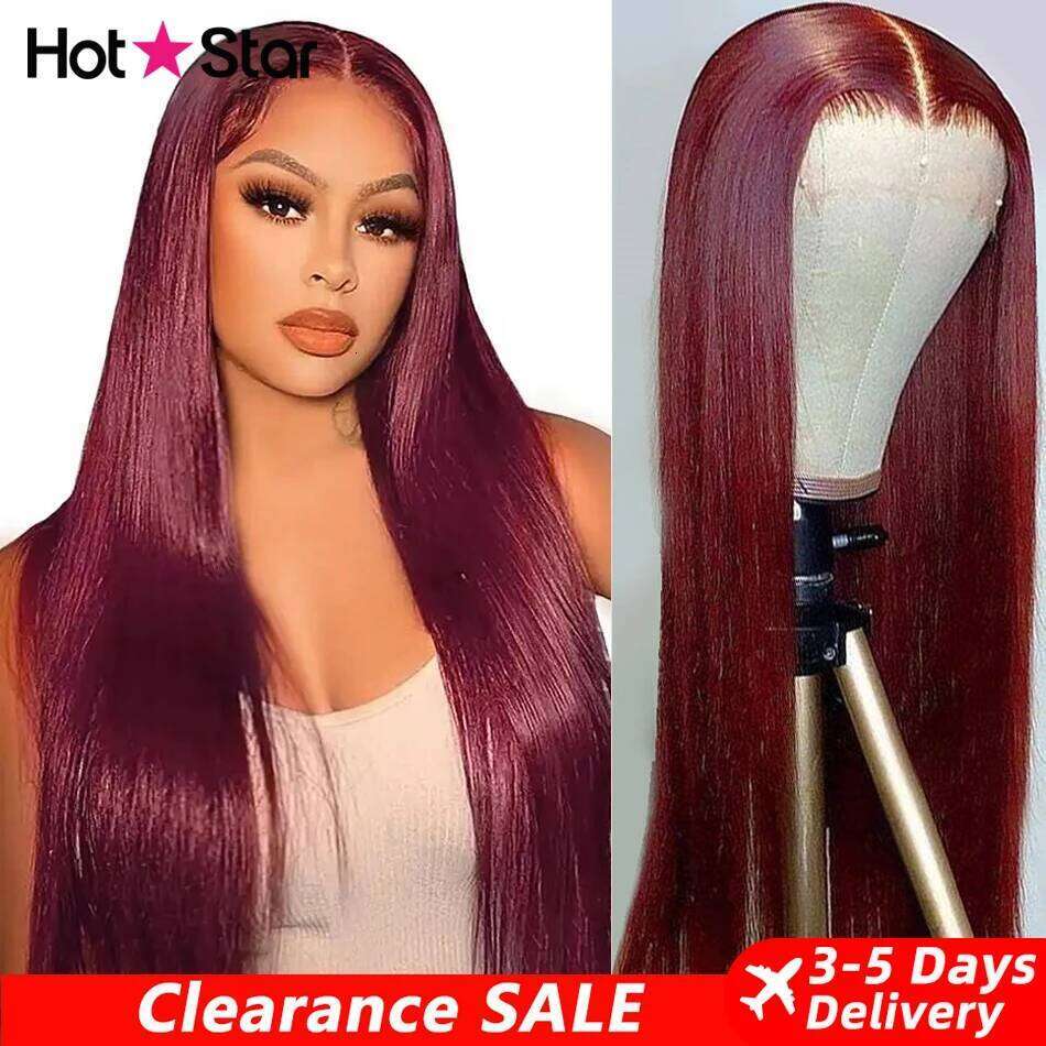 99J Bury Straight Frontal Wig Pre Plucked Red 13X4 Lace Front Brazilian Colored Human Hair Wigs 180%