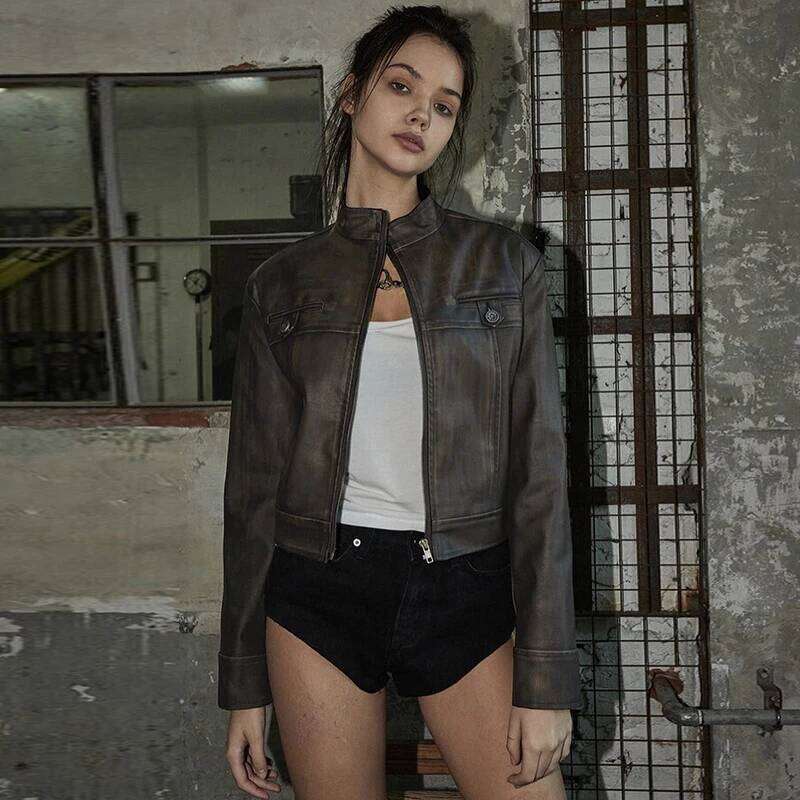 Lygens Leather Long Sleeve Zipper Metal Button Slim Jackets Coats 2023 New Winter Casual Y2K Wholesale Vacation Clothing