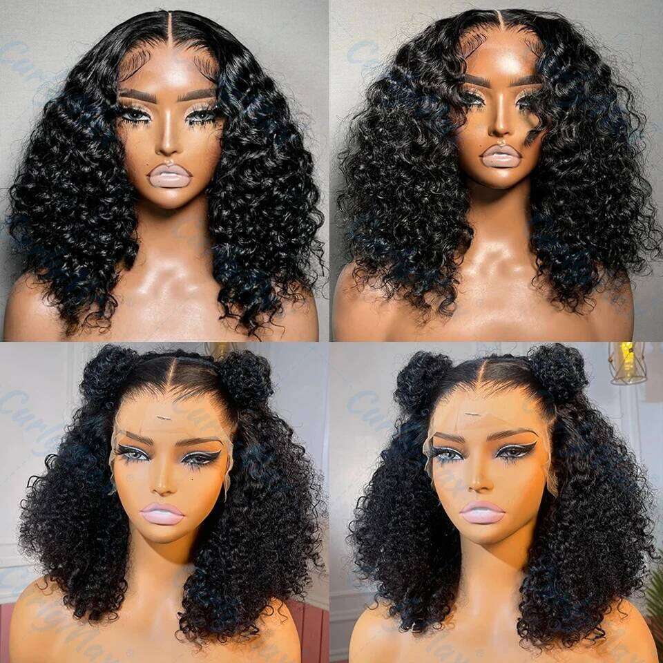250% Density Short Bob Human Hair 13x4 Front Wigs Glueless Lace Frontal Deep Wave Jerry Curly Wig For Black Women