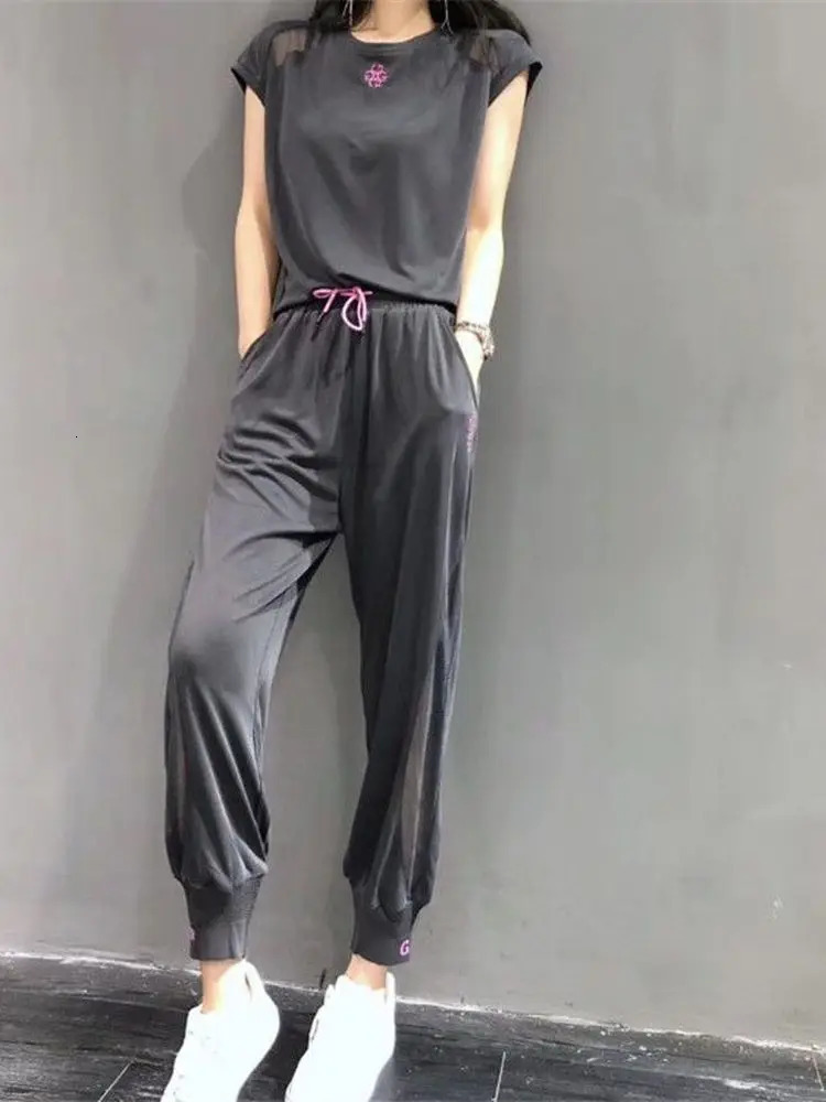 Tracksuit Set Women Summer Fashion Foreign Style Short Sleeve Harlan Slim Casual Two-piece Sports Suit Woman Sportswear 250609