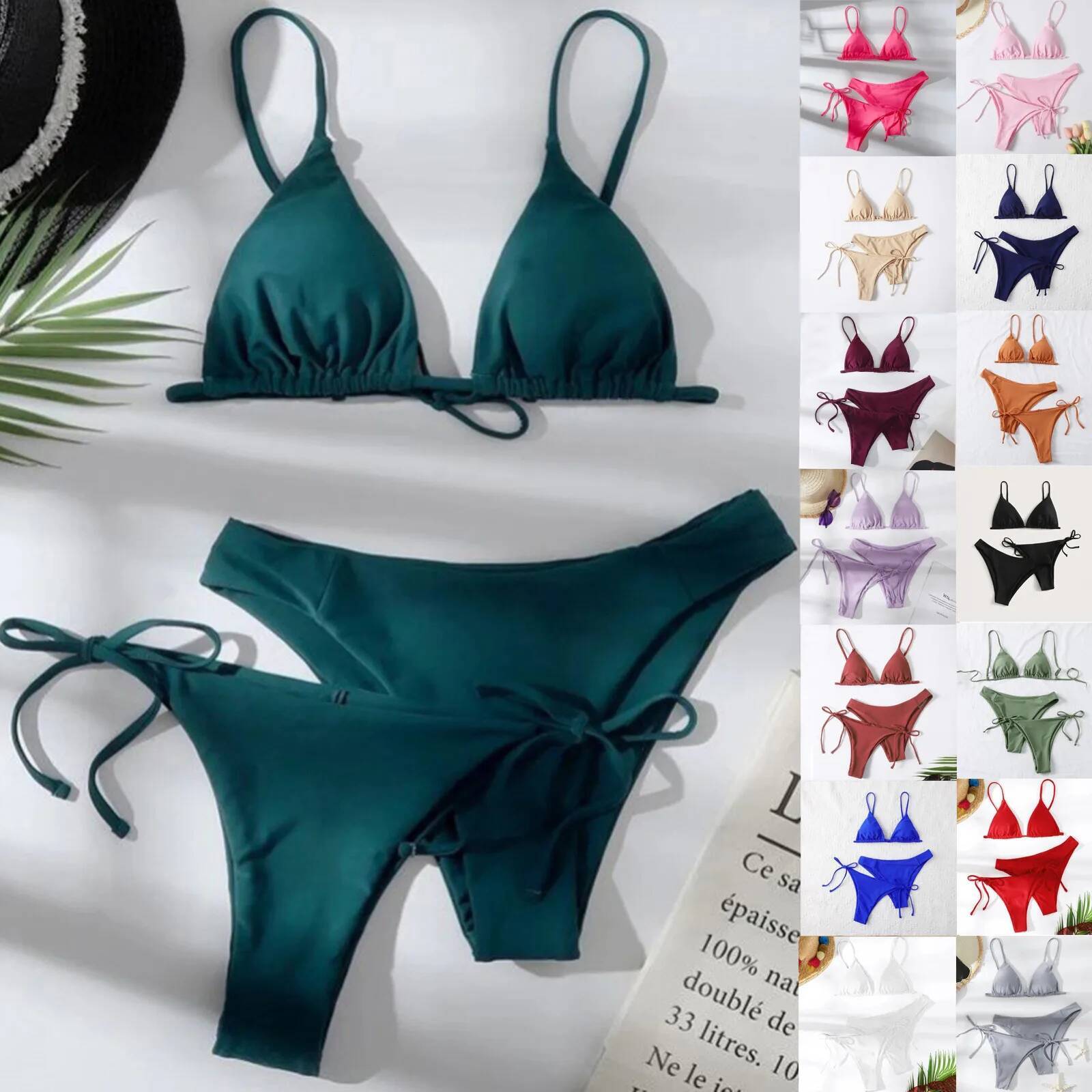 Sexy 3 Pieces Swimwear Women Lace Up Micro Bikini Set Female Solid Low Waist Swimsuit Beachwear Bathing Suit
