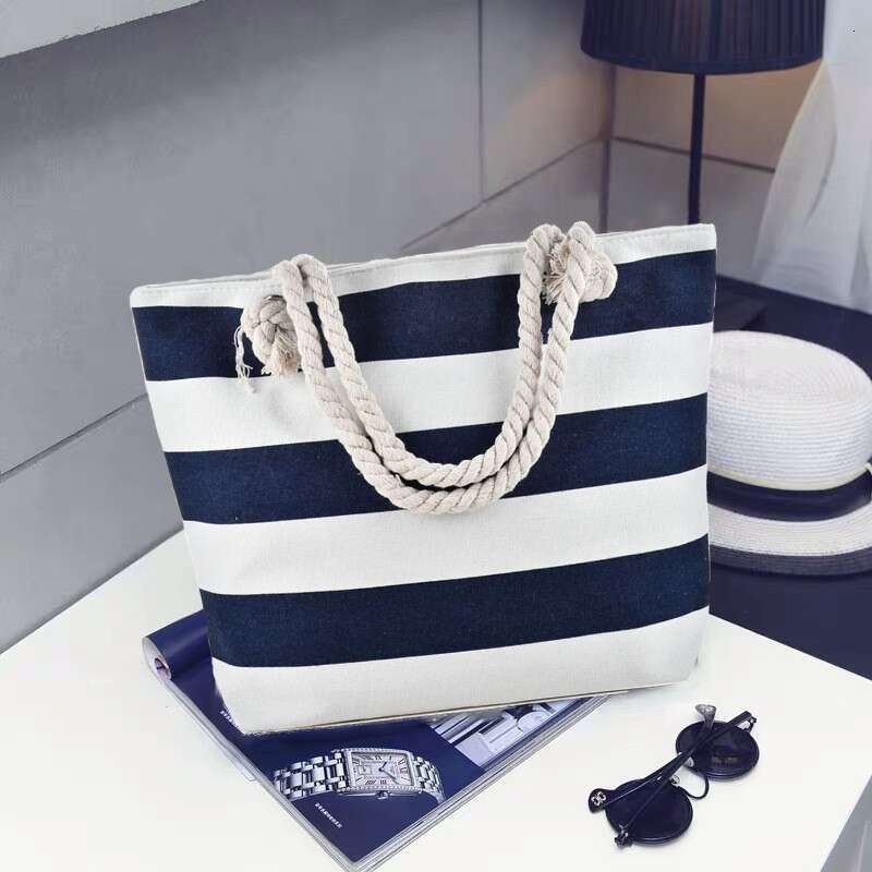 Large Capacity Striped Beach Women's Underarm Shoulder Simple Versatile Casual Storage Canvas Bag