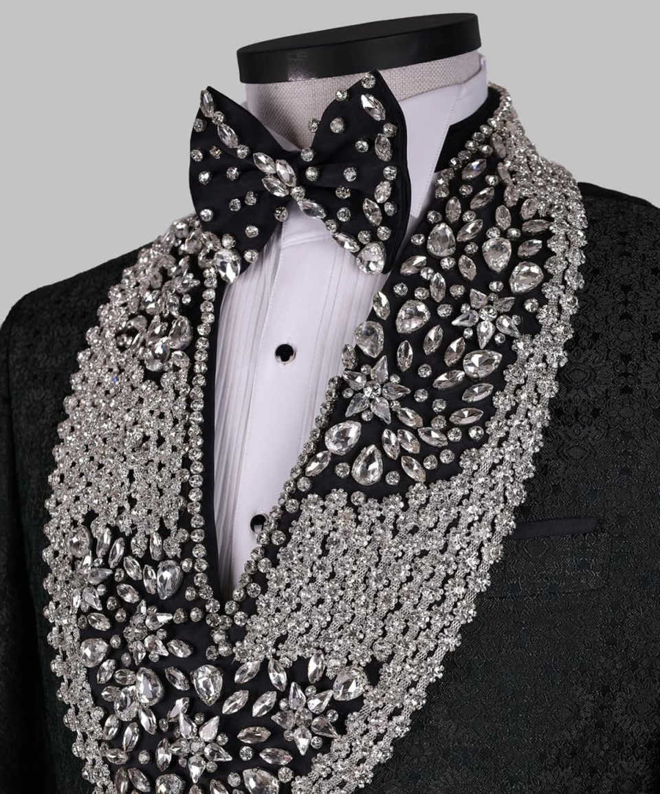 Exquisite Crystal Wedding Tuxedos 2 Piece Set Jacket Pants Jacqusrd Men Suit Shawl Lapel Customized Groom Wear Party Suits