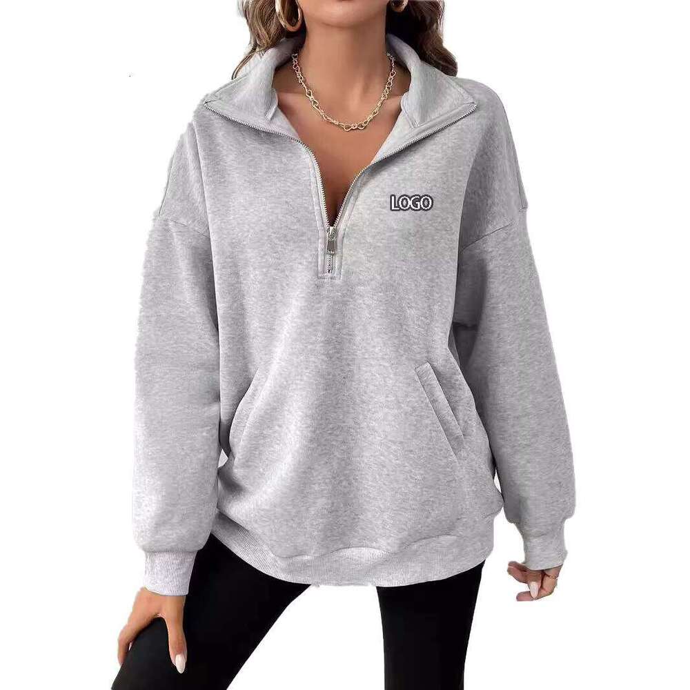 Logo 2XL Women's Solid Color Half-Zip Drop Shoulder Sweatshirt with Front Pocket