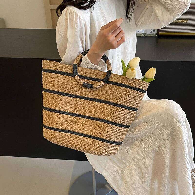 Fashion Handmade Woven Straw Handbag Summer Shoulder Large Beach Bag Handbags Women Bags Designer Borsa Mare