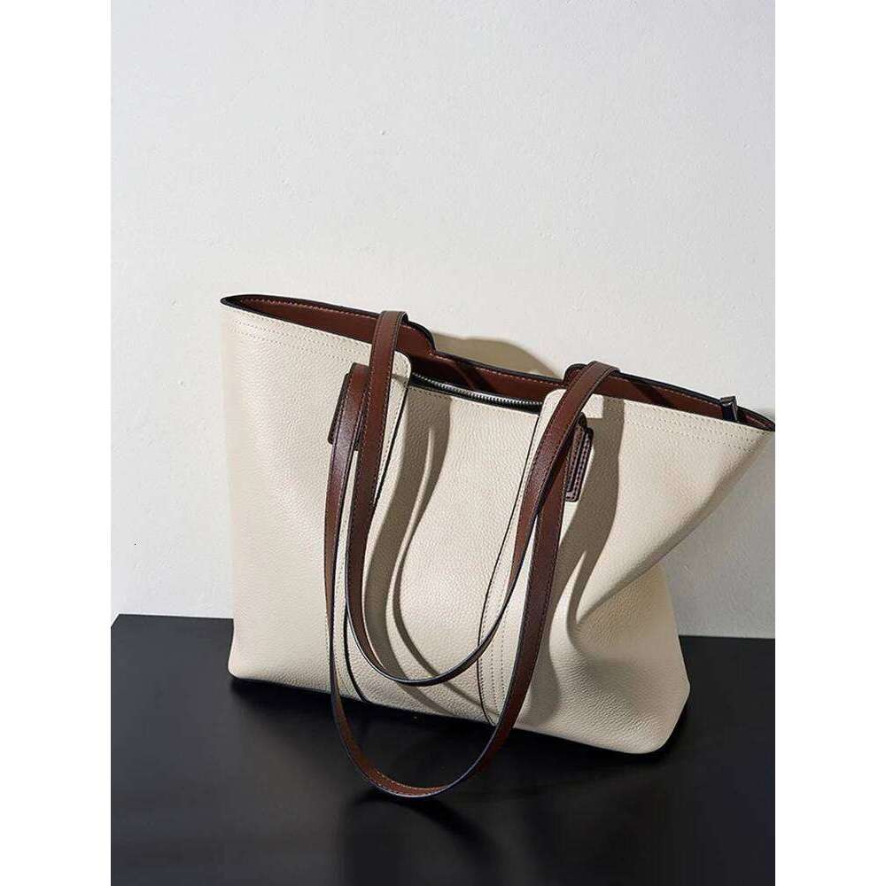 Zency 2024 Genuine Leather Women's Work Tote Bag Handbag Classic Elegant Beige Large Capacity Shopper Pocket Black Purse For A4