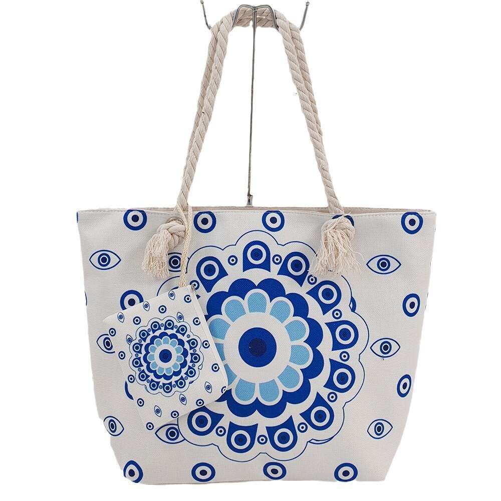 2024 New Hot-Selling Demon Eye Canvas Handbag Shoulder Travel Large Capacity Beach Bag