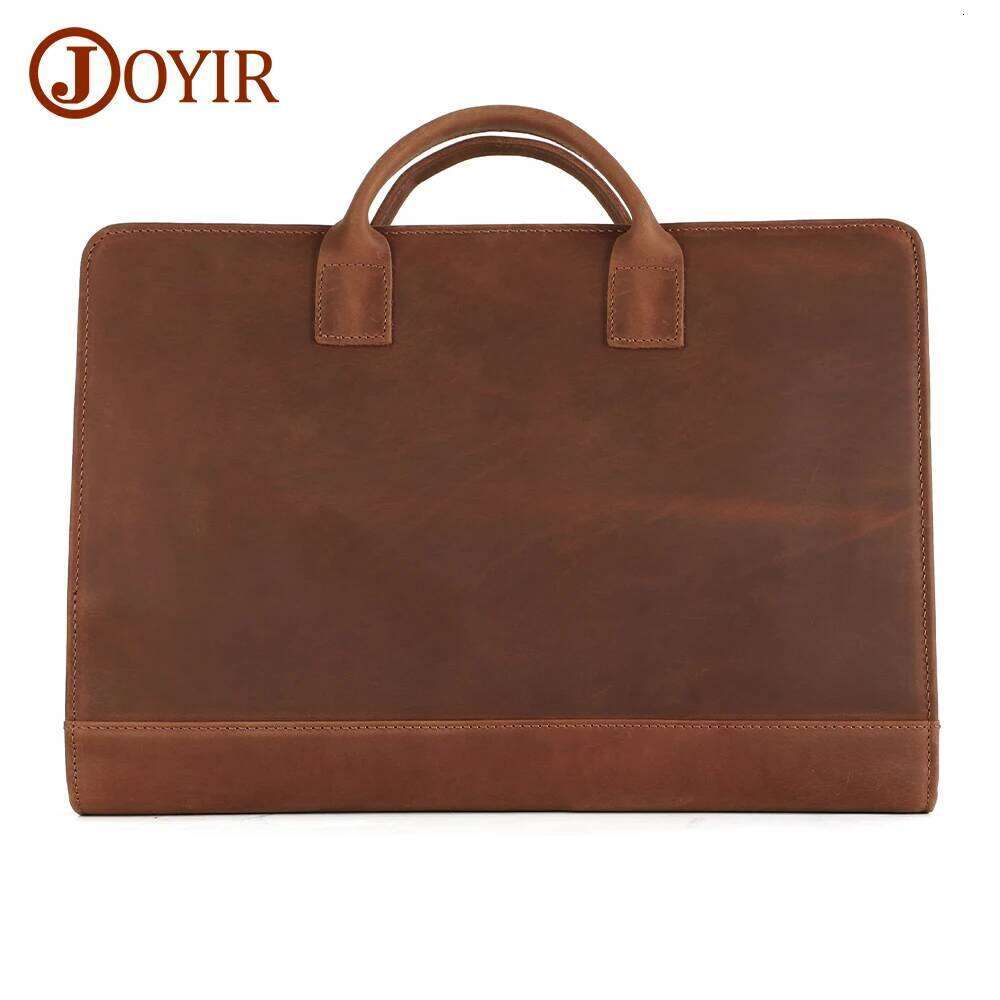JOYIR Crazy Horse Leather Retro Men Briefcase For 15.6" Laptop 7.9" Ipad Handbag Business Portfolio Organizer Travel Office Bag