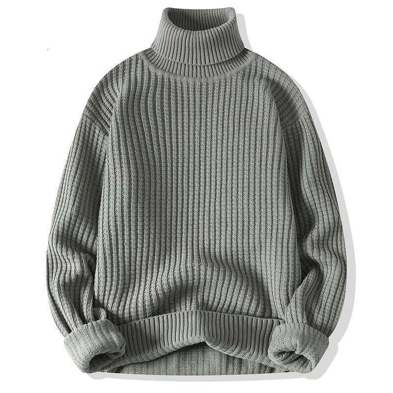 Autumn Winter New Mens Turtleneck Pullover Men Solid Color Knit Business Casual Sweater Warm Pull Jumper