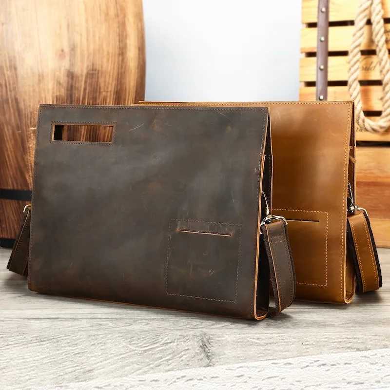Mens Office Bag Briefcase with 11 inch Laptop Waterproof Fabric Retro Genuine Leather Handbag Crossbody Bag Chest Bag W250610