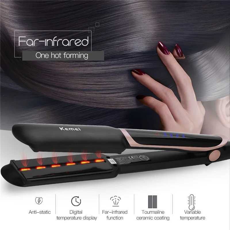 Kemei KM-329 Professional Hair Straightener Electric Hair Curler Flat Iron Negative Ion Curling Dryer and Straightening Brush W250610