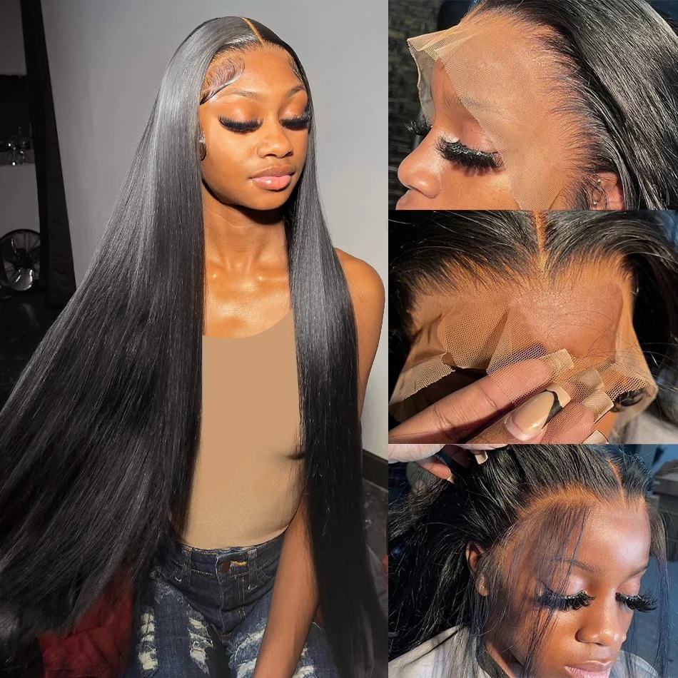 36 40 Inch 13x4 13x6 HD Transparent Bone Straight Lace Front Wigs 220 Density Brazilian Human Hair Wigs Synthetic For Women