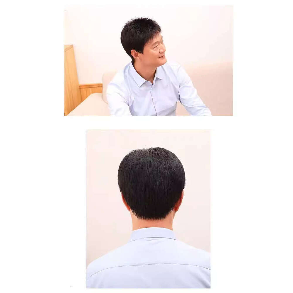 Dad Style for Men Invisible Seamless Korean Version Handsome Natural Fluffy Real Hair Wig Set