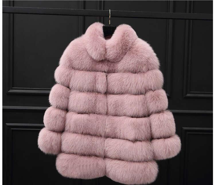 Mid-Length Stand Collar Faux Coat Fox Fur Women's Jacket