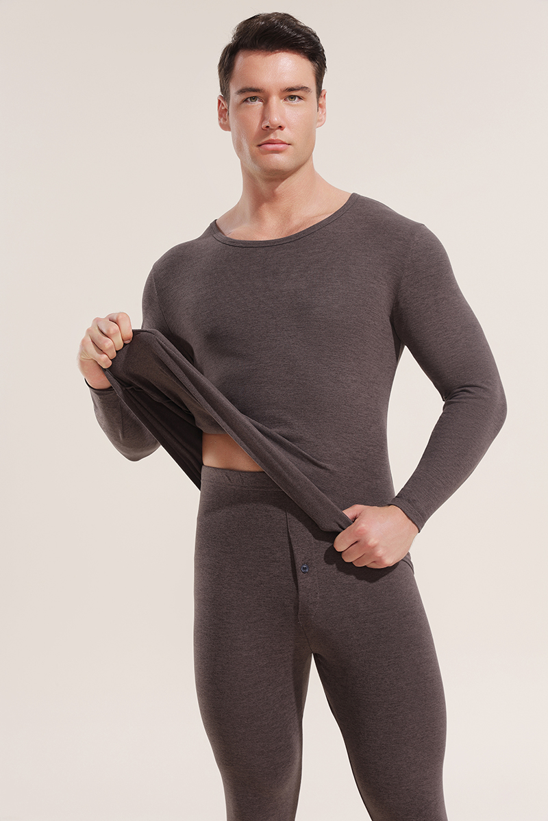 Autumn and winter men's thermal underwear double brushed skin-friendly fabric round neck, long sleeves, high elasticity and non-marking warm clot