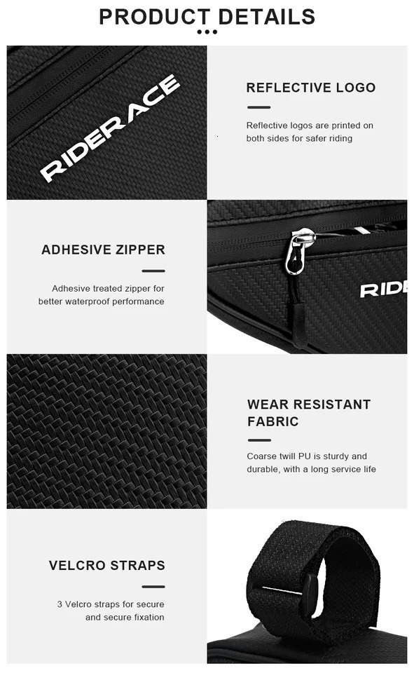 RIDERACE Waterproof Cycling Tube Bags 1.5L MTB Road Bike Triangle Bag Cycling Frame Front Bags Repair Tools Pannier Bicycle Bag 250610