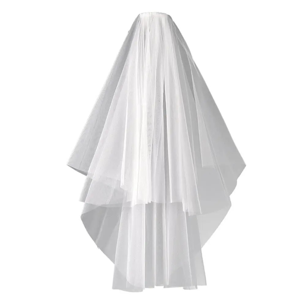Short Wedding Veil With Comb Cut Edge 2 Layers Simple Mariage Accessories 250610