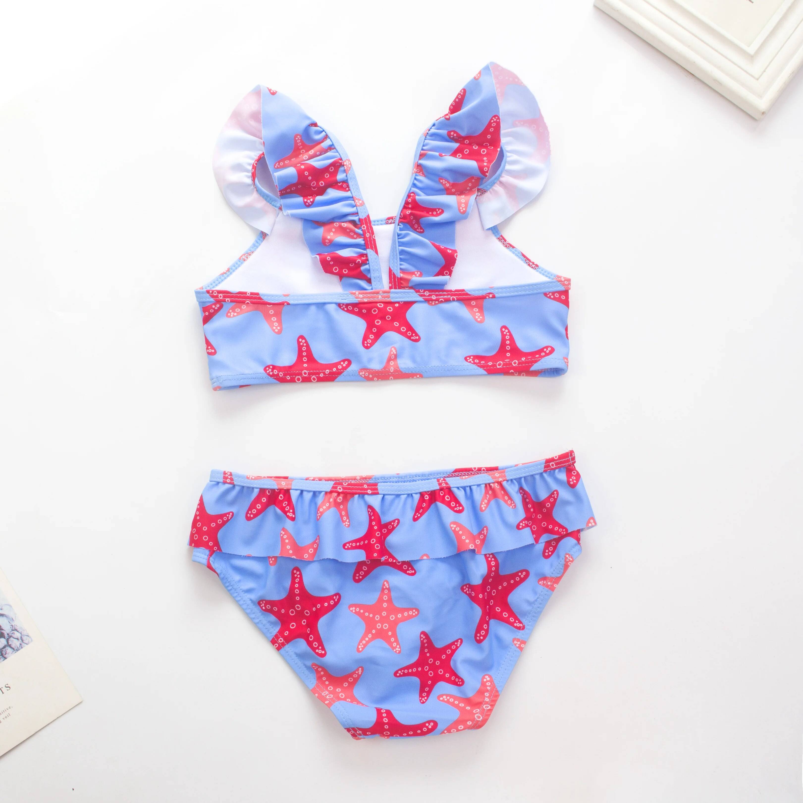 Ruffle Starfish Print Kids 2-Pieces Swimwear Swimsuit Summer Beach Girls Kid Bikini Set Outdoor Children Surf Bathing Suit