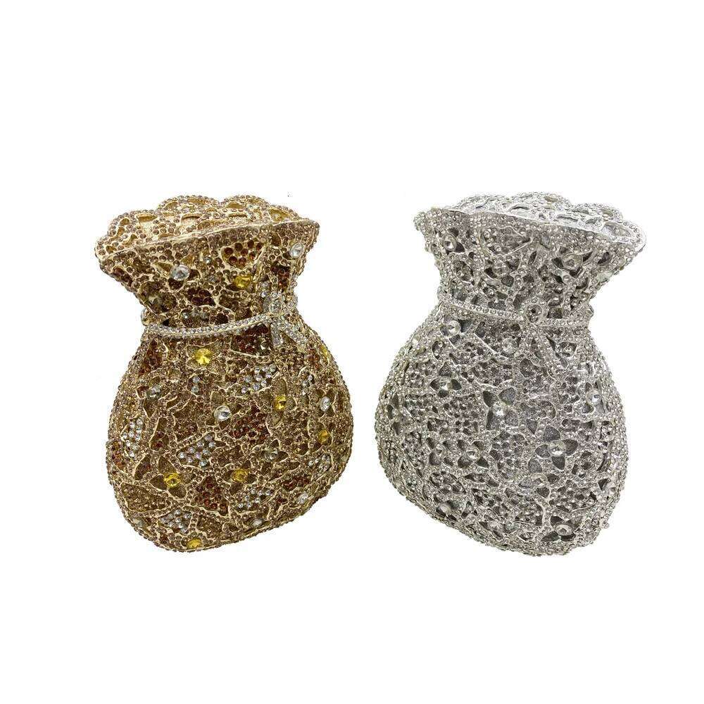 Newest Women Evening Bag Party Pouch Designer Hollow Out Crystal Clutches Gold Rhinestone Purses Money Handbag