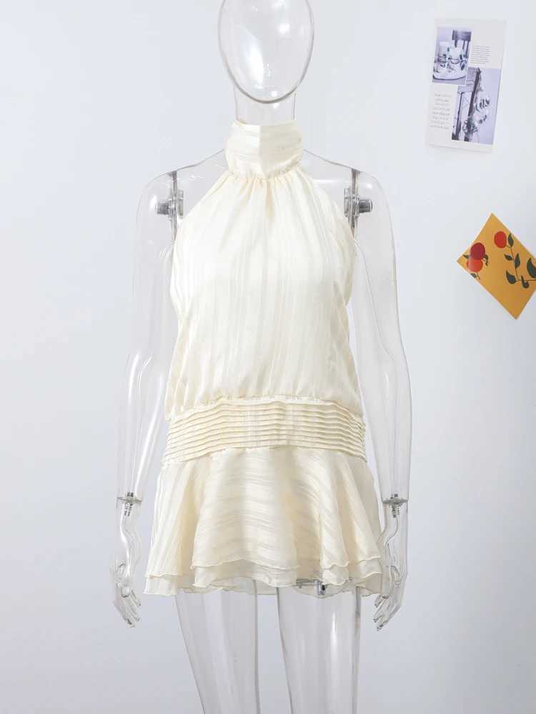 Sexy Halter Ruffles Mini Dress Women Lace Up Sleeveless Backless Beach Party Dresses 2025 Summer Fashion Vacation Lady Robe XJ250610
