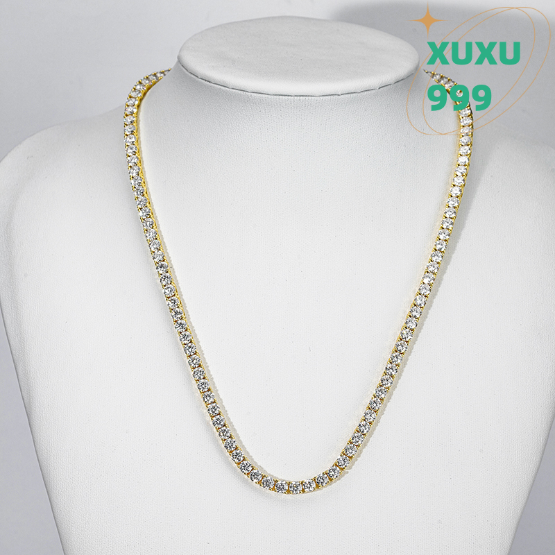 MOISSANITE 4mm Stone Hiphop Women Necklace Silver Tennis Chain Fine Jewelry Necklace OACOCA