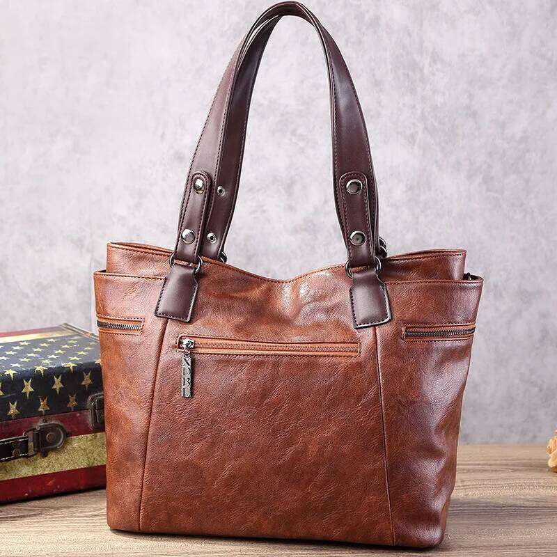 Vintage Women's Tote 2025 New PU Leather Shoulder Bag Large Capacity Handbags Retro Style Crossbody Bags For Women