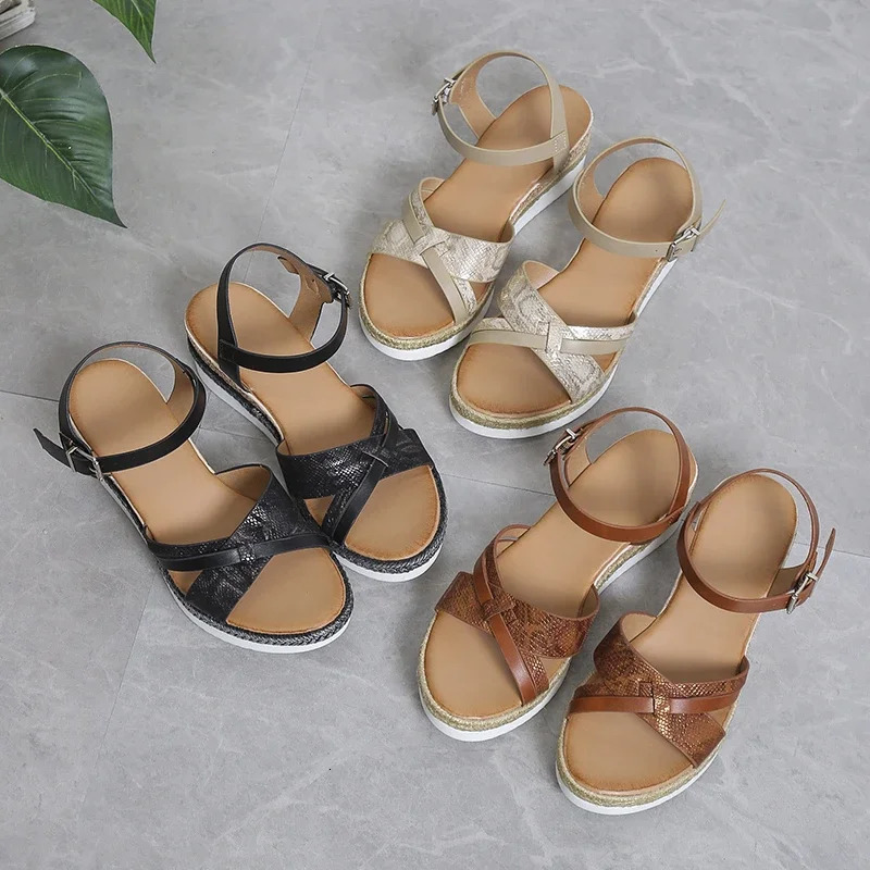 Summer Wedge Sandals for Women Buckle Strap Platform Rome Sandals Woman Open Toe Thick Bottom No-Slip Sandalias Mujer Plus Size 250604