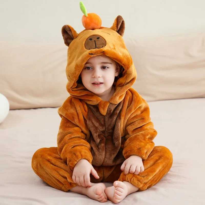 MICHLEY Cartoon Toddler Infant Flannel Baby Rompers Capybara Carnival Costume Hooded Overall Bodysuits Jumpsuit for Boy Girl y250610PQOS