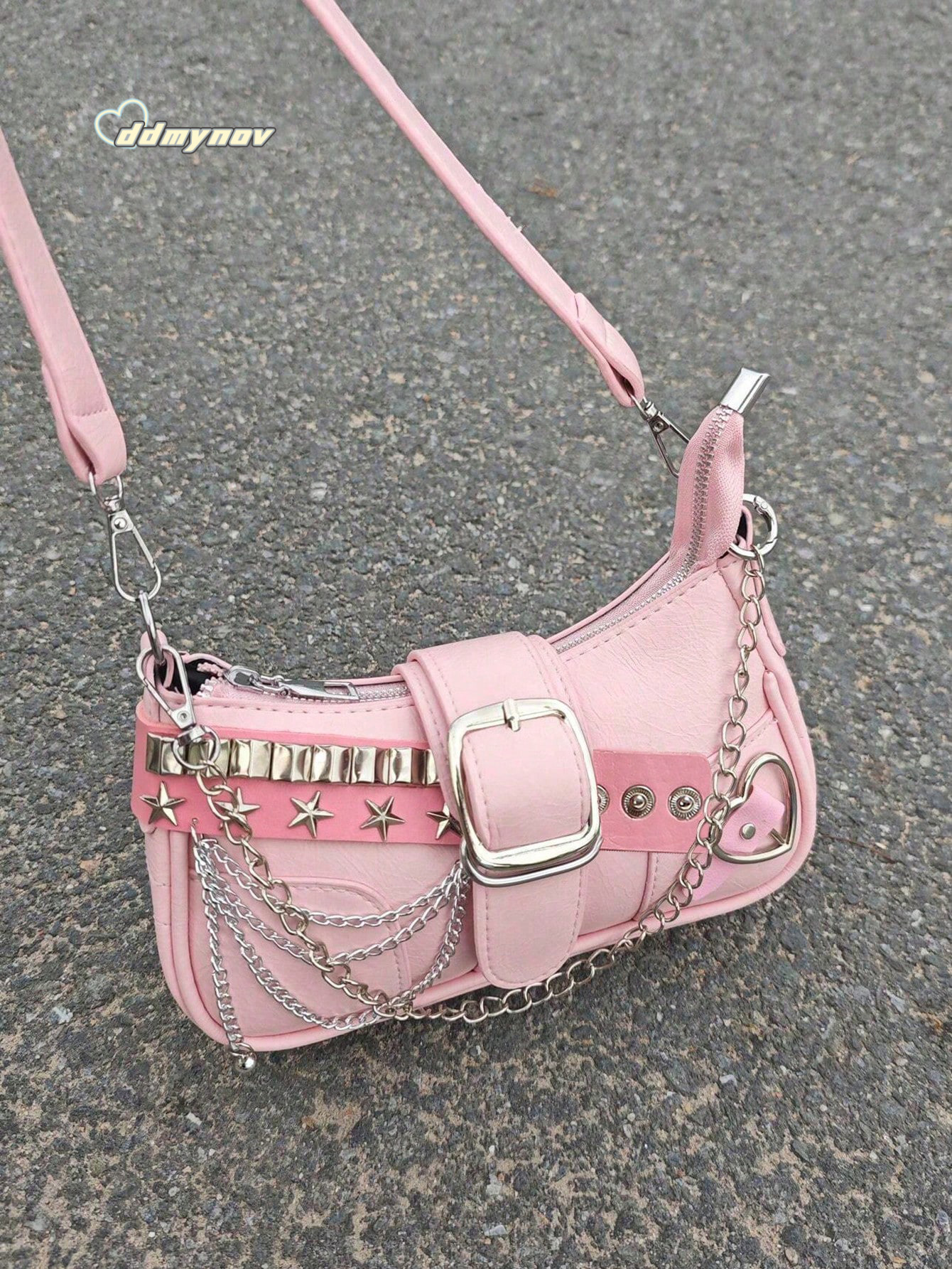 Niche Design Y2K Underarm 2024 Versatile Crossbody Trendy Pink Star Baguette Shoulder Bag ddmynov
