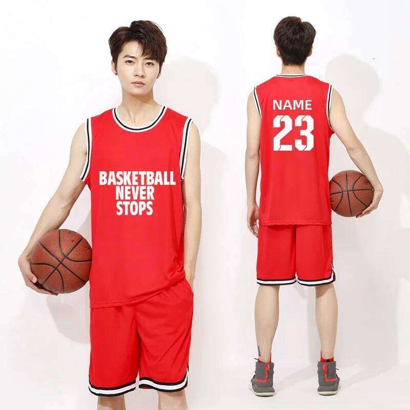 Wholesale Custom Men Polyester Jersey Sets Youth Uniforms Mesh Fabric Basketball Short Sleeve Shirts LQ217