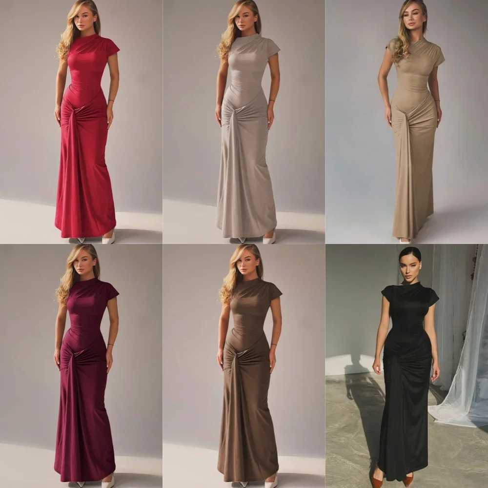 Womens Summer High Waist Sexy Maxi Dress O-Neck Sleeveless Bodycon Lace Up Fashion Evening Party Long Dress XJ250610