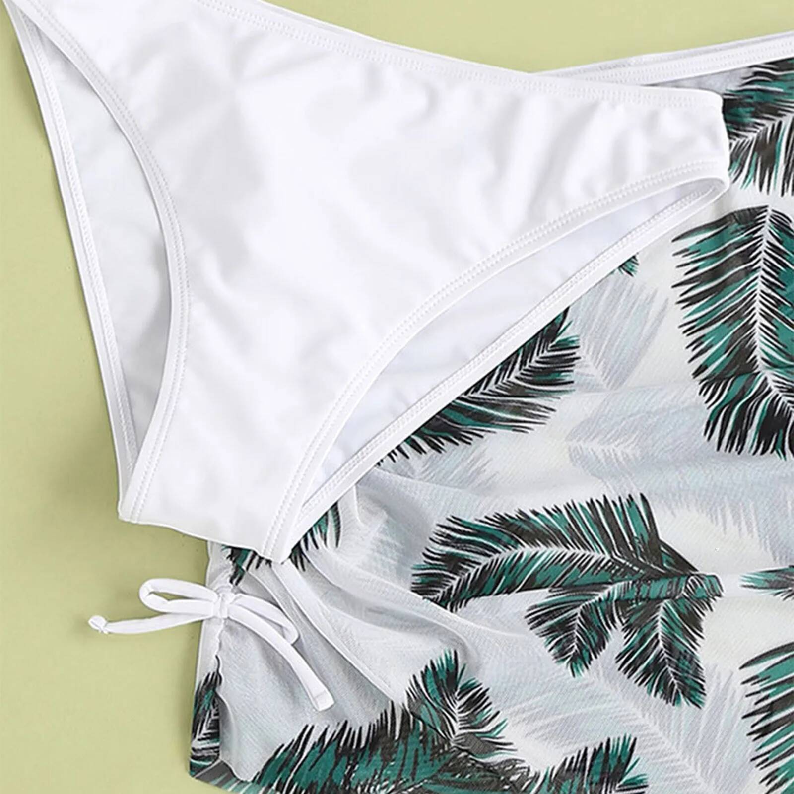 Kids Child Girls 3 Piece Swimsuits Bathing Soild Bikini Top Underpants Leaf Print Skirt Summer Swimwear Beachwear Swim Suit
